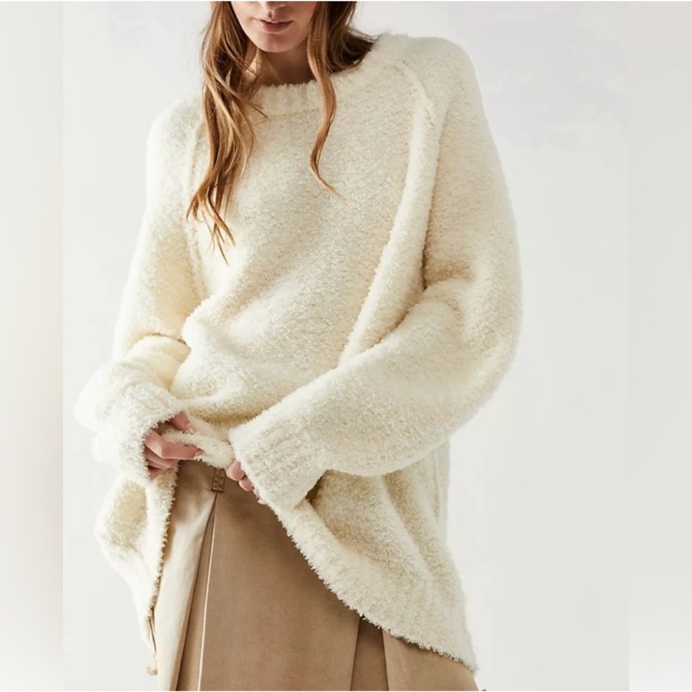 Free People Teddy Sweater Tunic Cream Ivory Oversized Cozy Wool Blend